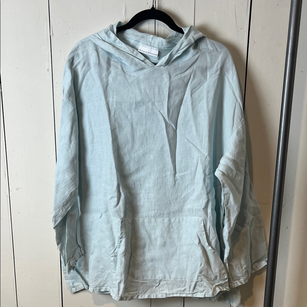 Bryn Walker women’s linen Light Blue Hooded Pullover size L
